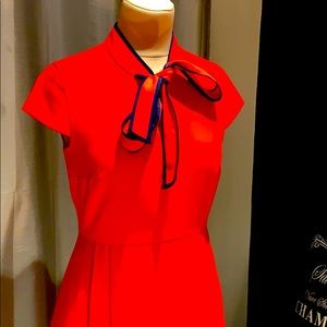 Cap sleeved J Crew dress with navy piping.